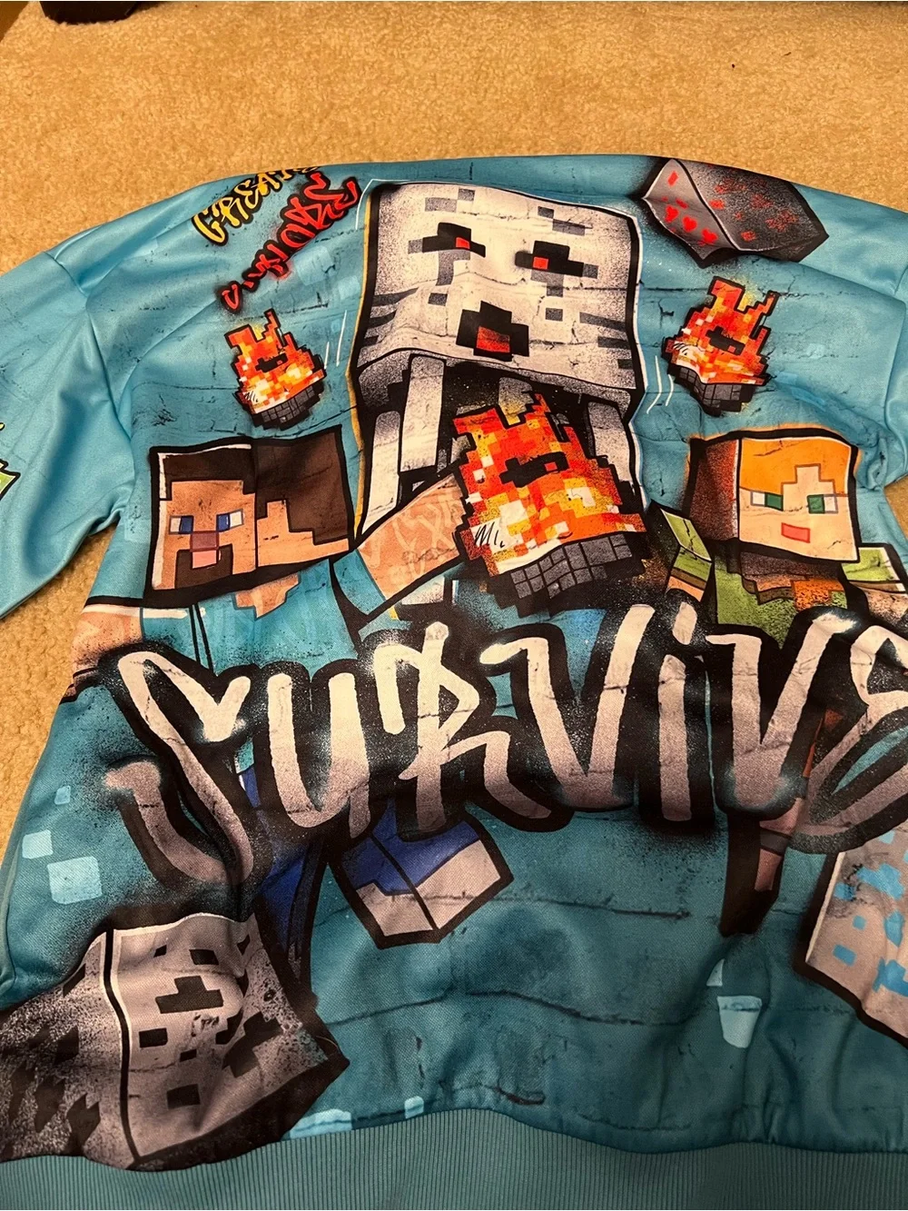 Minecraft Blue Graphic Hoodie with Creeper Art